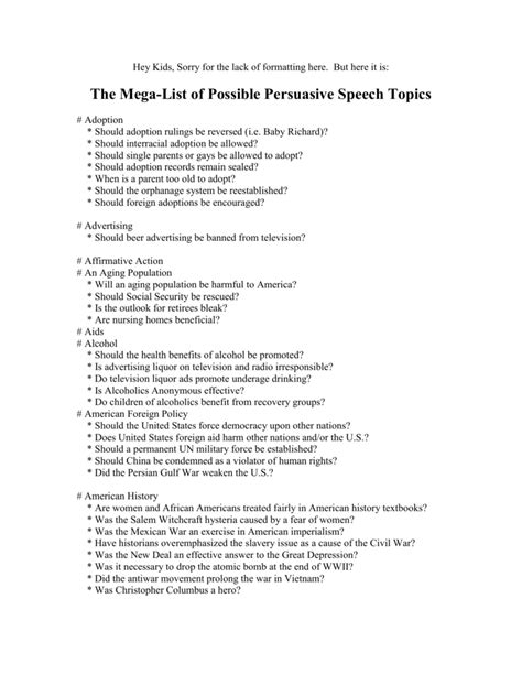 Speech Topics For Teens